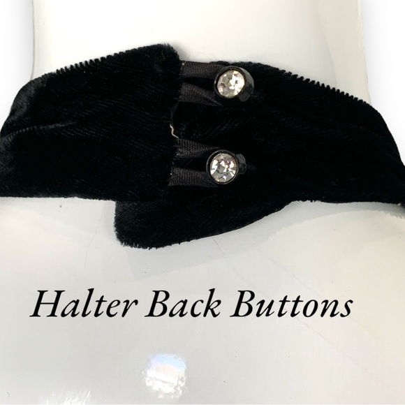 BETSY & ADAM VINTAGE BLACK VELVET SEQUIN BEADED PARTY HALTER DRESS JUNIOR 5-6 - Picture 7 of 10